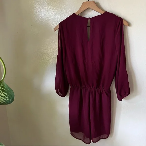 Lulus | Luck and Love Burgundy Three-Quarter Sleeve Romper - Picture 7 of 8